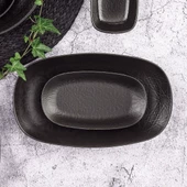 GÜRAL PORSELEN Enternasyonel 2 Parça 24 cm Kayık Tabak Siyah Mat Desenli 515 - 1