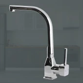 Jetta Uzun Kuğu Batarya Krom Lavabo Banyo Mutfak Musluğu Musluk Mermer Tezgah Üstü Çift Su Giriş Evye - 5