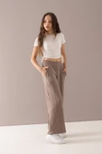 Krem Geniş Paça Desenli Kız Çocuk Pantolon 19790 - 2