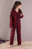Kırmızı Ekose Desenli Düğmeli Kız Çocuk Pijama Takımı 19791 - 3
