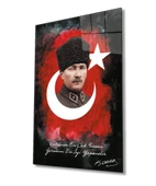 Vatanını En Çok Seven Görevini En İyi Yapandır Atatürk Türk Bayrağı Dekoratif ve Modern Cam Tablo - 1