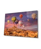 Uçan Balonlar Kapadokya Dekoratif ve Modern Cam Tablo Ev ve Ofis Duvar Dekoru - 1