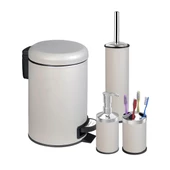 ELİT SERİSİ 4'LÜ BANYO SETİ ÇÖP KOVASI WC FIRÇASI SABUNLUK DİŞ FIRÇALIK SETİ - BEJ (3 LT'Lİ) (YAVAŞ KAPANIR) - 1