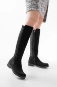 Siyah Süet Arka Streç Fermuarlı Günlük Kadın Çizme thumbnail 1