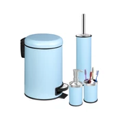 ELİT SERİSİ 4'LÜ BANYO SETİ ÇÖP KOVASI WC FIRÇASI SABUNLUK DİŞ FIRÇALIK - MAVİ (3 LT'Lİ) (YAVAŞ KAPANIR) - 1