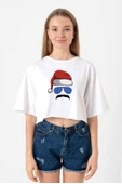 Mustache Christmas Hero Beyaz Kadın Crop Tshirt thumbnail 1