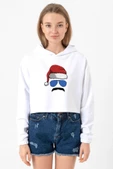Mustache Christmas Hero Beyaz Optik Kadın Crop Kapşonlu thumbnail 2