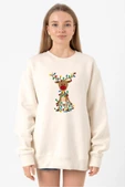Adorable Reindeer Christmas Ekru Kadın 2ip Sweatshirt thumbnail 1