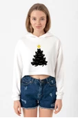 Meowy Christmas Ekru Kadın Crop Kapşonlu thumbnail 3