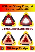 Premium Yüksek Kaliteli USB&Solar Enerejili Işıklı Kompakt Acil Durum Reflektörü İkaz Lambası 1 Adet - 2