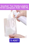 Seyahat Tipi Çanta Boy Sızdırmaz Yıkanıp Tekrar Kullanılabilir Krem Losyon Şampuan Kabı 100 Ml 5Adet - 1
