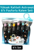 Özel Üretim Yüksek Kaliteli Parlak Astronot Detaylı Şık Tasarım Ofis Okul 6'lı Fosforlu Kalem Seti - 1