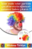 Premium Yüksek Kaliteli Eğlenceli Çocuk Parti Etkinlik Saç Burun Eldiven Baston 4'lü Palyaço Seti - 2