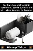 Özel Yüksek Kaliteli Montaj Gerektirmez Yapışkanlı Banyo Yatak Odası Kuaför Fön Makinesi Organizer thumbnail 3