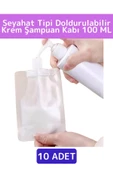 Seyahat Tipi Çanta Boy Sızdırmaz Yıkanıp Tekrar Kullanılabilir Krem Losyon Şampuan Kabı 100 Ml 10 Ad - 1