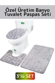 Özel Aşınmaya Dayanıklı Emici Kaymaz Makinede Yıkanabilir Anti Statik 3'lü Banyo Tuvalet Paspas Seti - 1