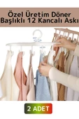 Özel 360 Derece Döner Üst Kısım Çift Taraflı 6 Askılı 12 Kancalı Kemer Elbise Çamaşır Askısı 2 Adet - 1