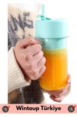 Taşınabilir Ev İş Gündelik Milkshake Meyve Sıkacağı USB Şarjlı Pipetli Bardak Blender 420ML 2 Adet - 4