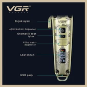 VGR V-005 Profesyonel Saç Kesme ve Tıraş Makinesi - Renkli Taraklı Tam Set! - 3