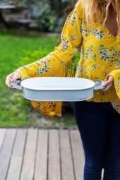 Beyaz Country Tarzı Ahşap Kuluplu Büyük Boy Oval Tepsi  32 cm - 1
