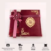 Şal + Seccade + Tesbih + Kuran Hediye Seti (Orta Boy, Şems Lafzatullah, Bordo) thumbnail 1