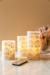  3lü Frangipani Flower Renk Değiştiren Kumandalı Led Mum Seti - 2