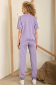 Bisiklet Yaka Kelebek Taşlı Kısa Kollu Lila Kadın Eşofman Takım thumbnail 4