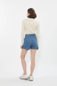 Kadın Yüksek Bel Geniş Kesim Jean Şort - 5