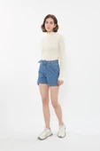 Kadın Yüksek Bel Geniş Kesim Jean Şort - 3