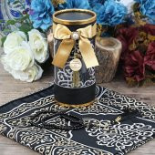 Hediyelik Silindir Asetat Kutu (18×10), Seccade, İnci Tesbihli Set - Siyah - 2