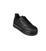 YAZKIŞ Kadın Siyah Beyaz Cilt 5cm Kalın Taban Bağcıklı Tabanı Taşlı Sneaker Spor Ayakkabı thumbnail 2