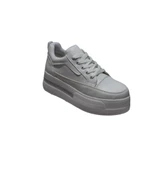 YAZKIŞ Kadın Siyah Beyaz Cilt 5cm Kalın Taban Bağcıklı Tabanı Taşlı Sneaker Spor Ayakkabı thumbnail 4