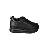 YAZKIŞ Kadın Siyah Beyaz Cilt 5cm Kalın Taban Bağcıklı Tabanı Taşlı Sneaker Spor Ayakkabı thumbnail 5