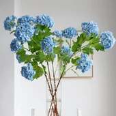 Nettenevime Yapay Çiçek Ortanca 3 Toplu Mavi Tek Dal Tomurcuklu 75*25cm Kumaş Çiçek Uzun Dal thumbnail 6