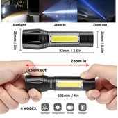 Mini Şarj Edilebilir LED El Feneri – 3 Modlu, Ayarlanabilir Zoom ve Suya Dayanıklı Hafif Tasarım! - 2