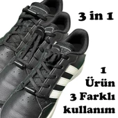 SRTfootcare 3 in 1 Akıllı Kilitli Elastik Outdoor Ayakkabı Bağcığı 100cm 1 Çift Siyah - 1