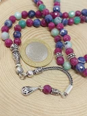 Yakut & Safir & Zümrüt Taşı Faset Kesim 99luk Tesbih 6mm 925 Ayar Gümüş Malzeme - 9