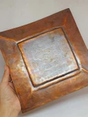 Dekoratif Otantik El Yapımı Kare Bakır Tabak Büyük Boy thumbnail 4