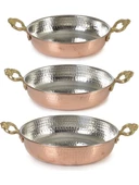 Takım Kalın Bakır 3 lü Bakır Tava Sahan Seti El İşlemeli Dövme Yumurta Tavası 14cm+18cm+22cm - 2