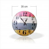 Renkli Ahşap Lambri Desenli Kadran Old Town London Bombe Camlı Sessiz Kayar Saniye 35 cm Duvar Saati - 4