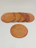 Dekoratif Otantik El Yapımı Yuvarlak Kabartma Desen Bakır Bardak Altlığı 6'lı Set thumbnail 5