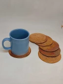 Dekoratif Otantik El Yapımı Yuvarlak Kabartma Desen Bakır Bardak Altlığı 6'lı Set thumbnail 4