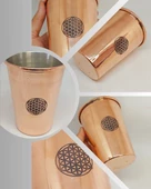 Otantik El Yapımı Yaşam Çiçeği Desenli Bakır Bardak (55540) - 1