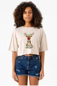 Adorable Reindeer Christmas Bej Kadın Crop Tshirt thumbnail 1