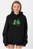Dinosaur Christmas Tree Siyah Kadın 3ip Kapşonlu thumbnail 1