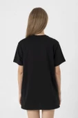 Dinosaur Christmas Tree Siyah Kadın Oversize Tshirt - 5