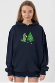 Dinosaur Christmas Tree Lacivert Kadın 3ip Kapşonlu - 1