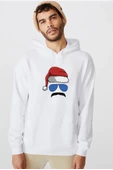 Mustache Christmas Hero Beyaz Erkek 3ip Kapşonlu  Sweatshirt - 1