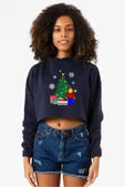 Lego Man Christmas Lacivert Kadın Crop Kapşonlu - 1