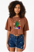 Lego Man Christmas Kahverengi Kadın Crop Tshirt - 1